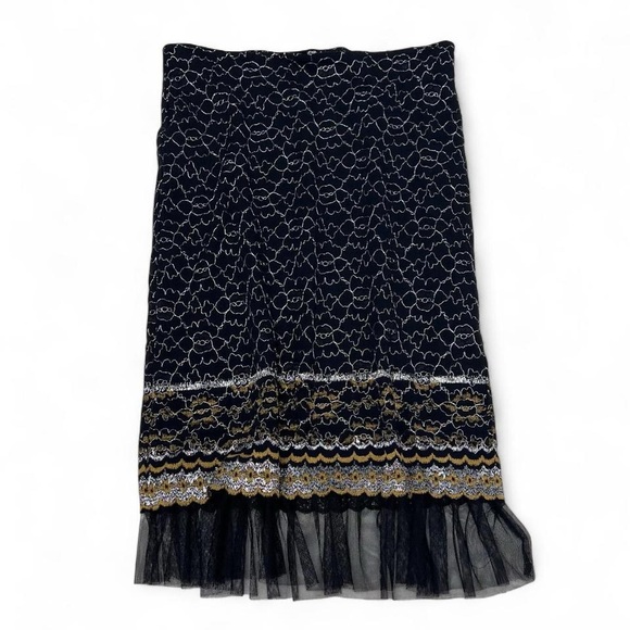 Betsey Johnson Black Lace-Trim Midi Skirt with Gold & White Accents - Picture 3 of 5
